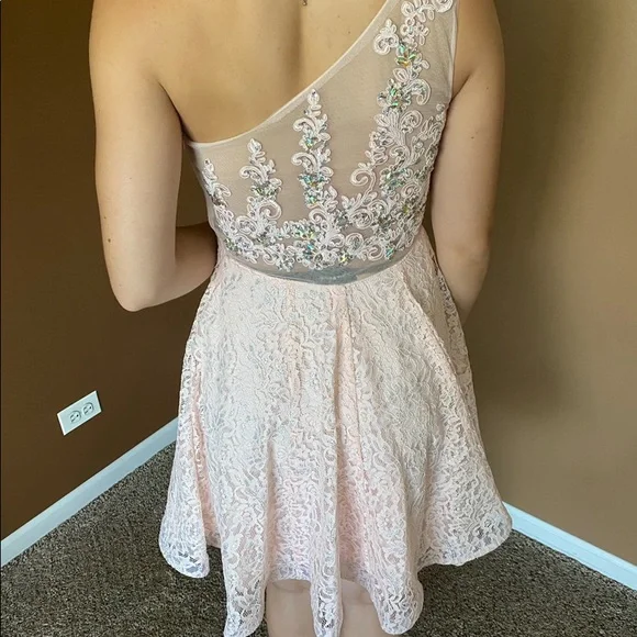 open lace back dress Dark Pink Sequin Conversation Heart Poof Sleeve Dress main image 1